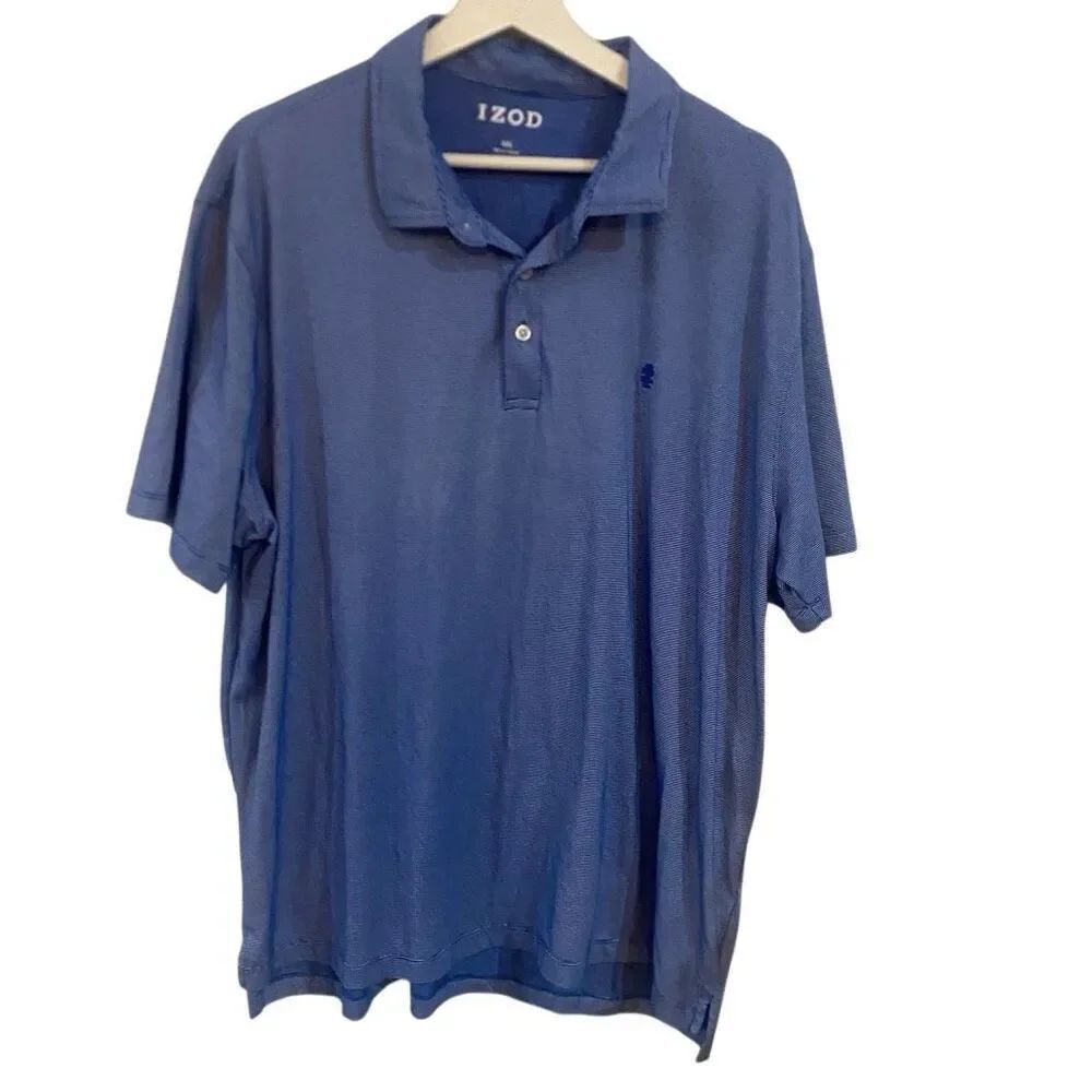 IZOD blue striped cotton blend collared polo blue XXL shirt sleeve